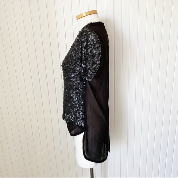 NWT Alberto Makali Black Sequin Sheer Short Sleeve Shirt Top Size Medium - Picture 6 of 13